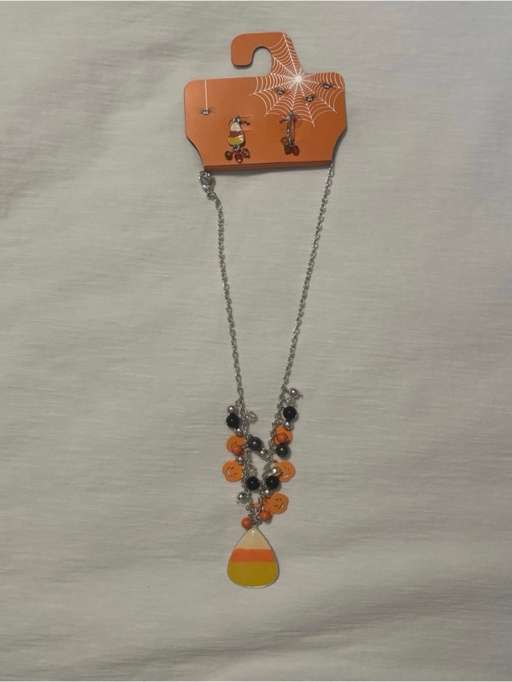 Halloween Candy Corn Pendant Necklace and Earrings in Orange and Yellow